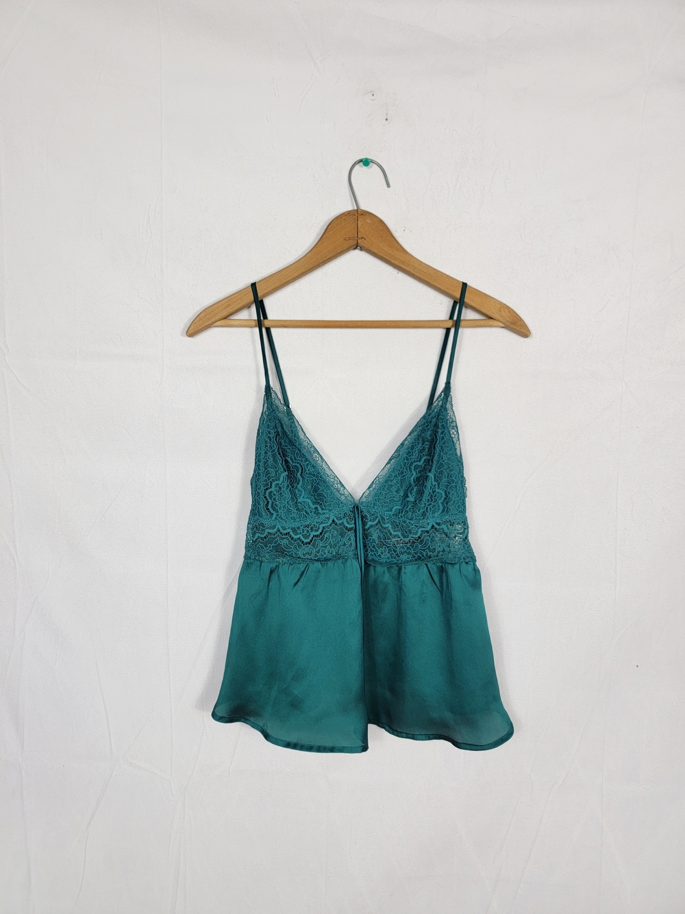 Victoria Secret Small Lace-Trim Teal Satin Cami Top